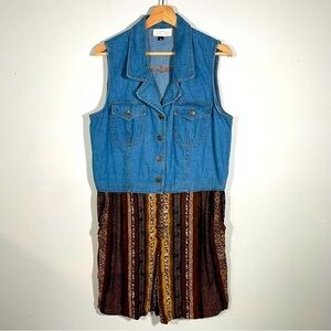 Western Denim Dress Sleeveless Cache Skirt Women’s Vintage Blue Brown Size 14